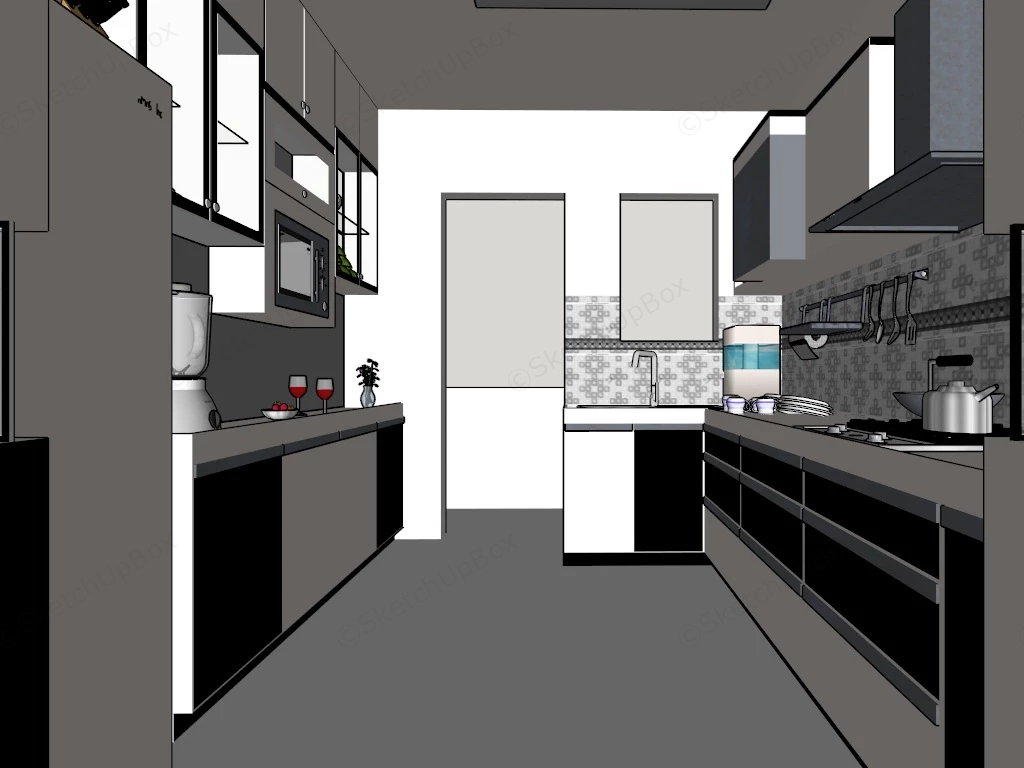 Double Galley Kitchen Design sketchup model preview - SketchupBox