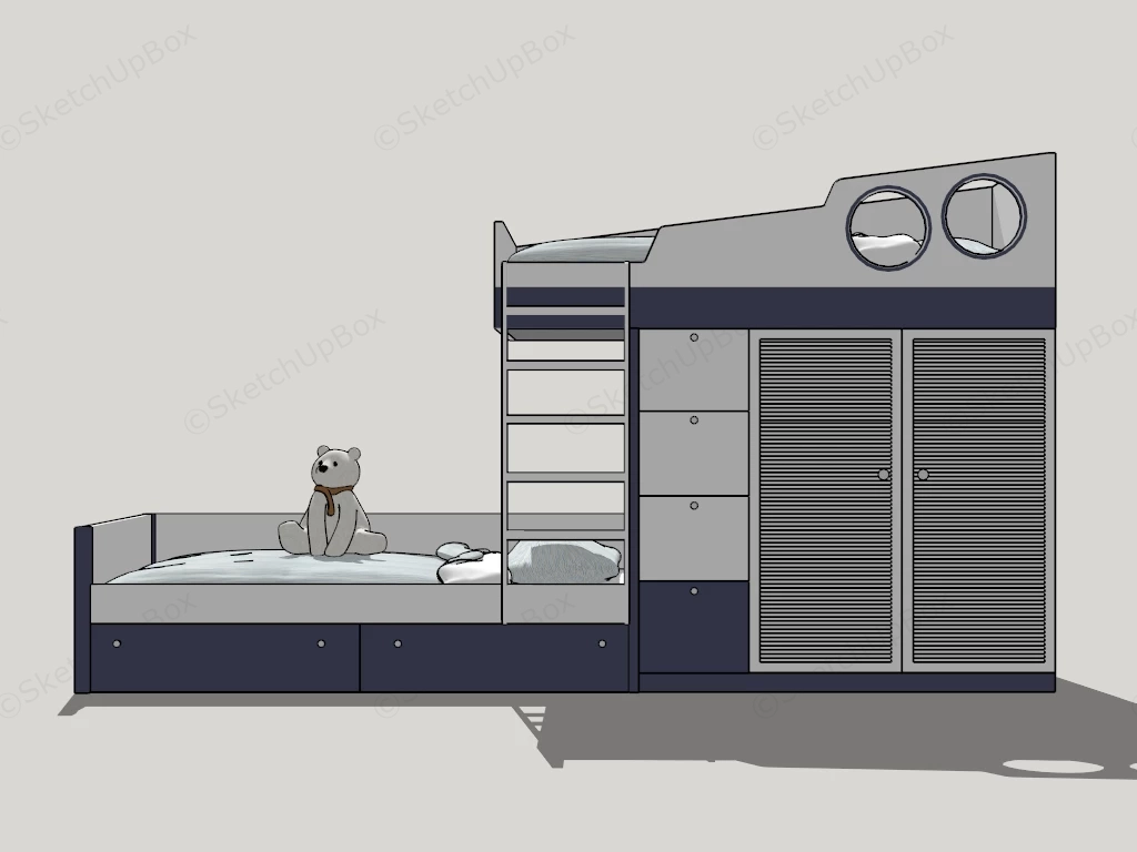 Kids Loft Bed With Storage sketchup model preview - SketchupBox
