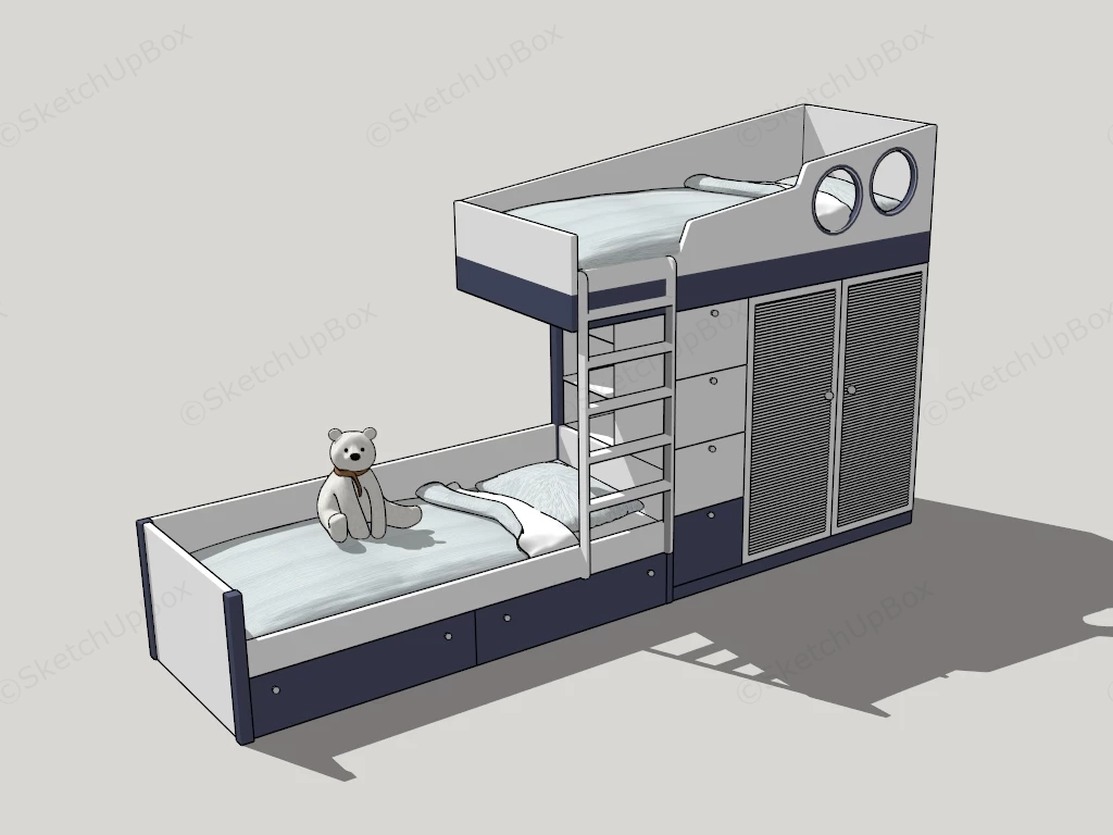 Kids Loft Bed With Storage sketchup model preview - SketchupBox