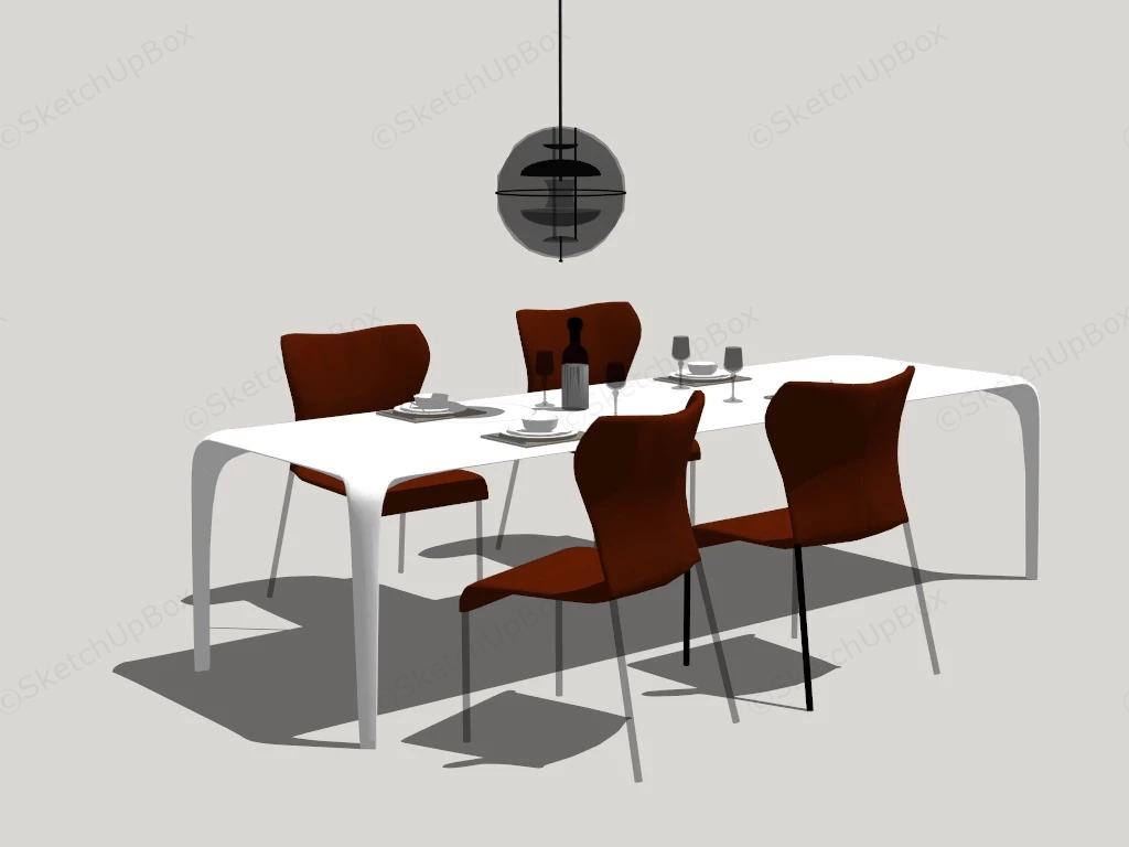 Modern White And Red Dining Set sketchup model preview - SketchupBox