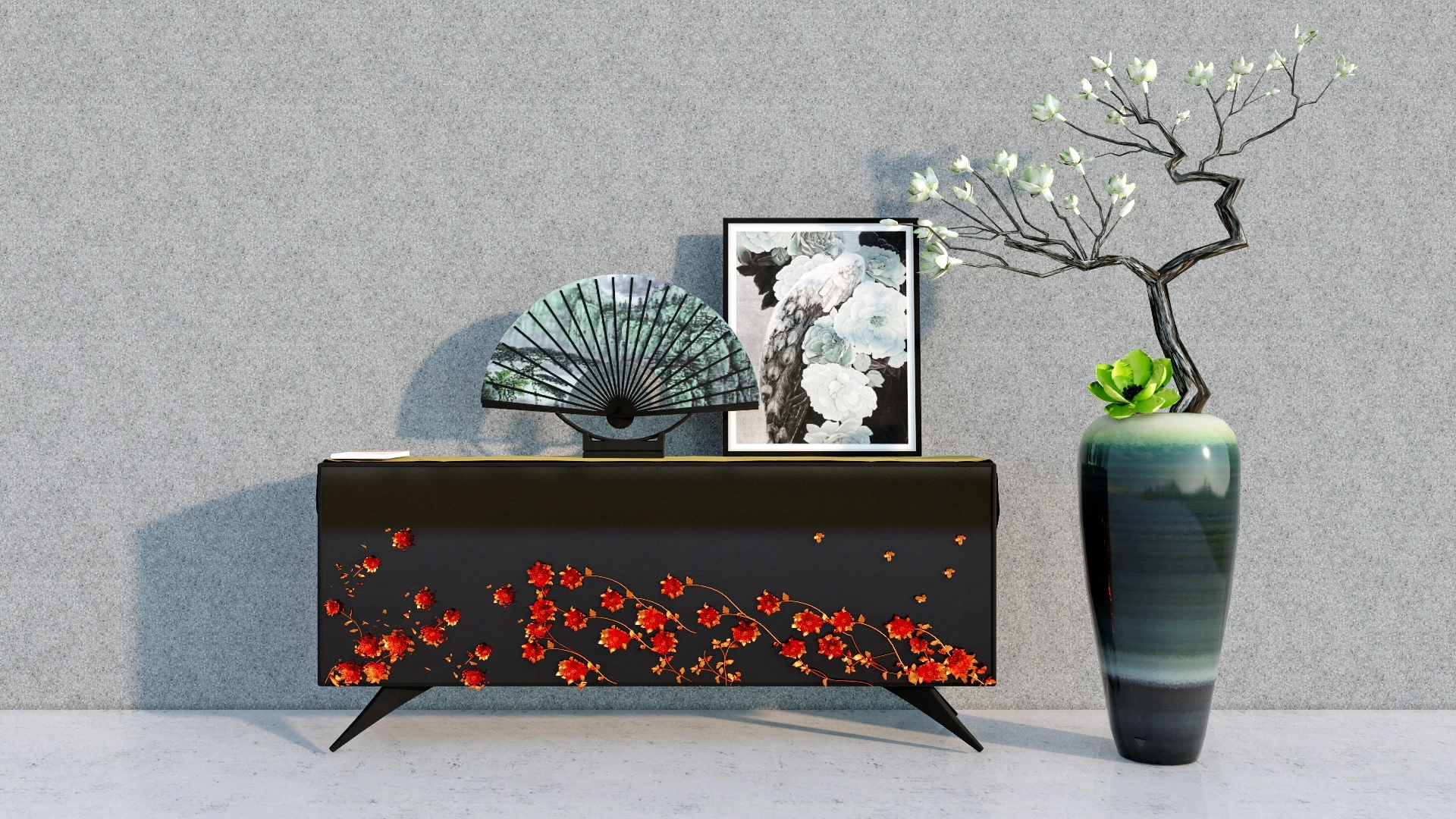 Asian Style Accent Cabinet sketchup model preview - SketchupBox
