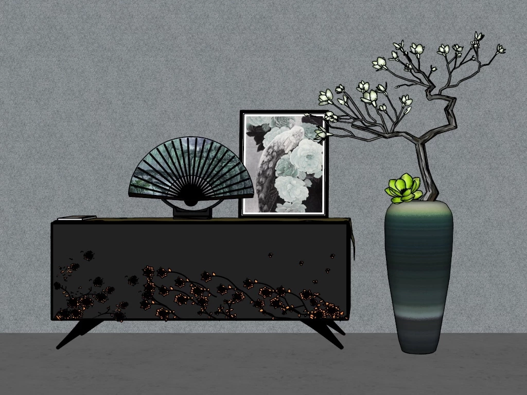 Asian Style Accent Cabinet sketchup model preview - SketchupBox