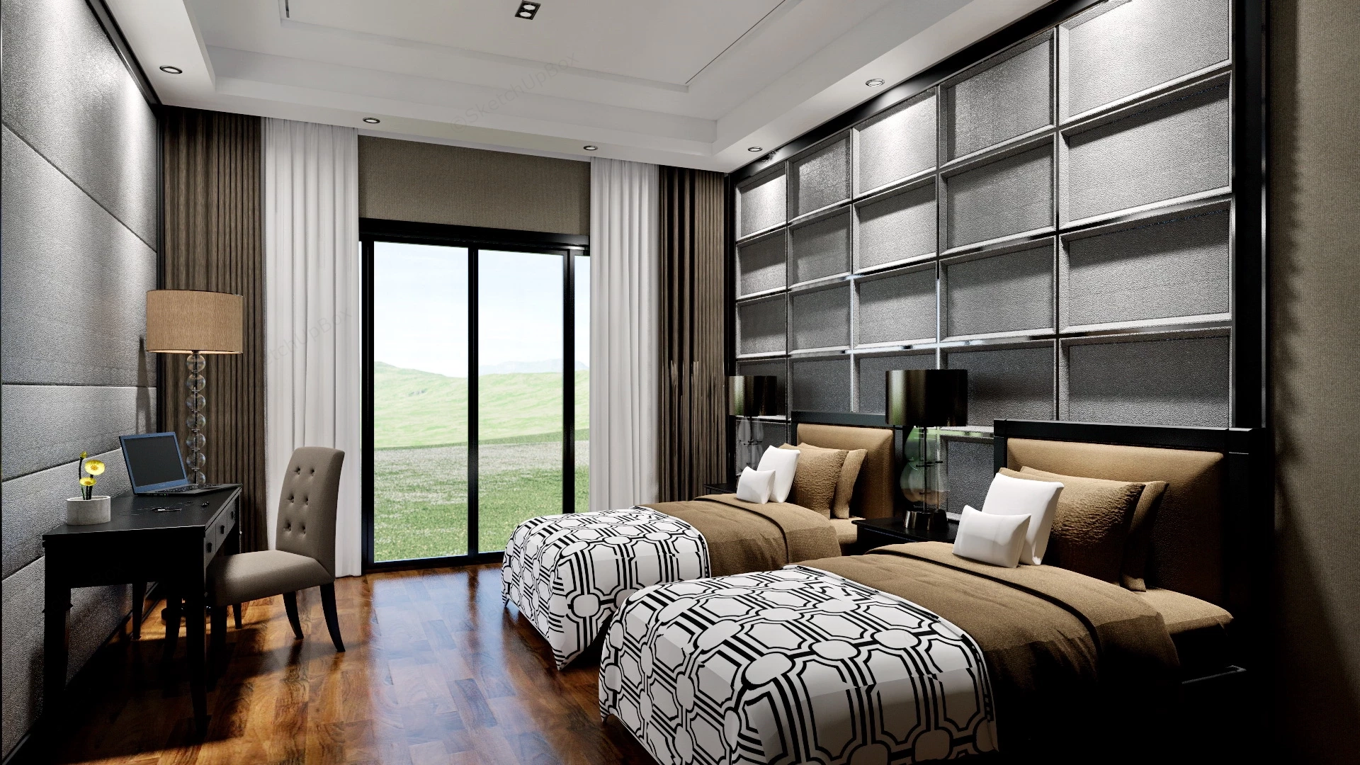 Hotel Twin Bed Design sketchup model preview - SketchupBox