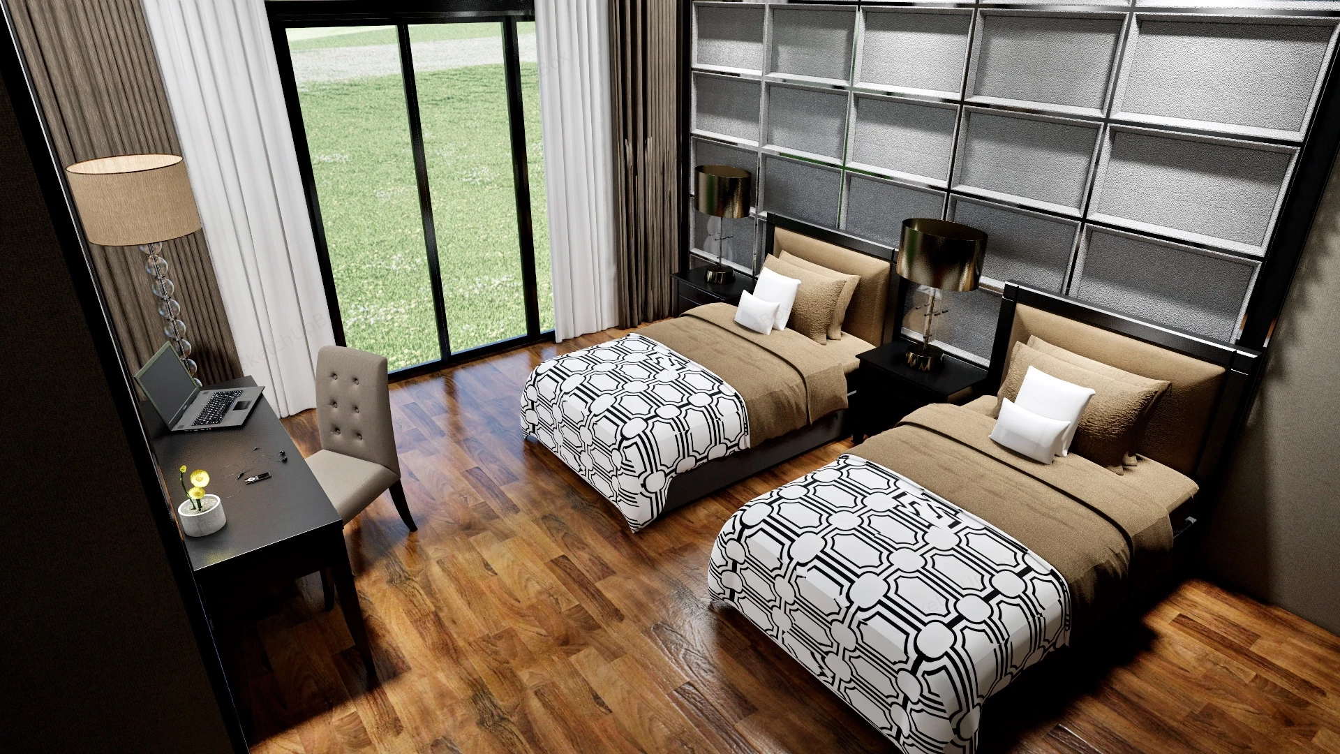 Hotel Twin Bed Design sketchup model preview - SketchupBox