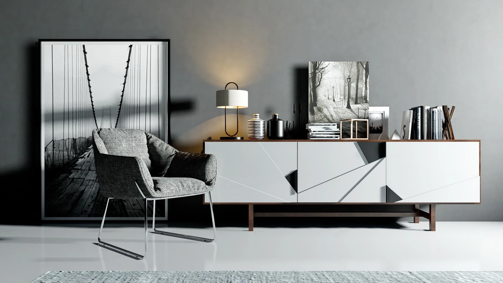 Living Room Sideboard And Chair Idea sketchup model preview - SketchupBox