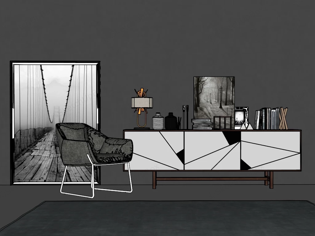 Living Room Sideboard And Chair Idea sketchup model preview - SketchupBox
