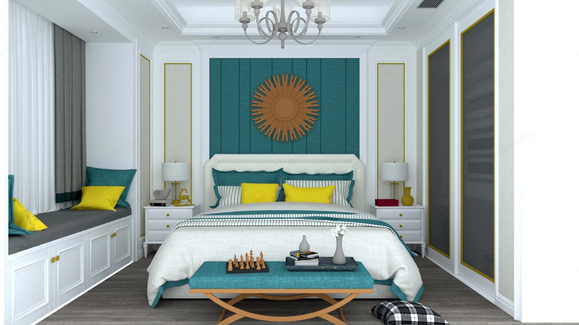 American Style Bedroom Design sketchup model preview - SketchupBox