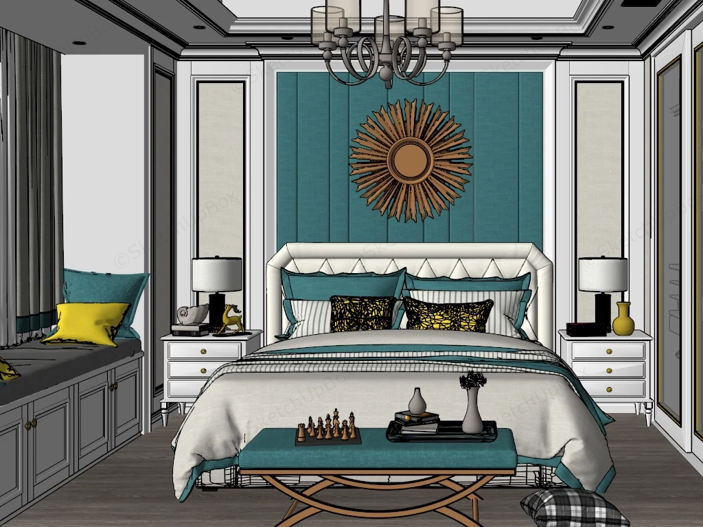 American Style Bedroom Design sketchup model preview - SketchupBox