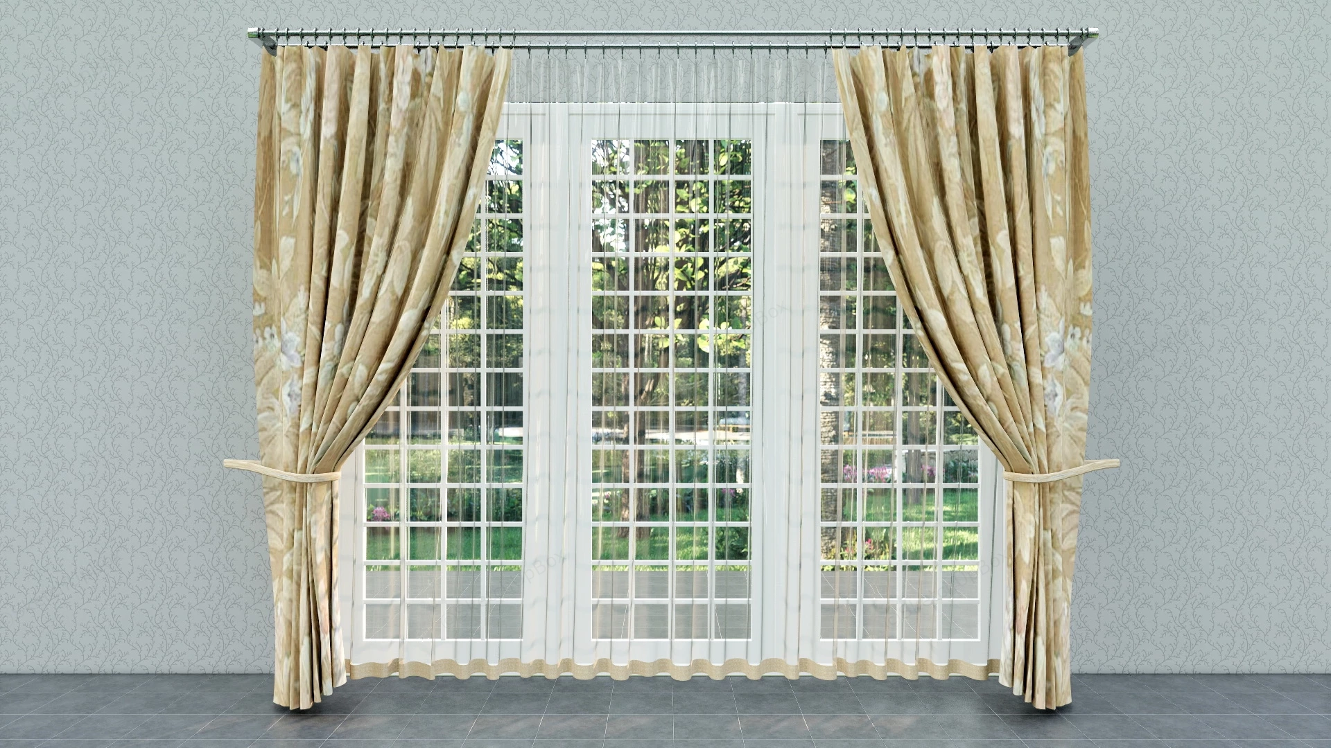 Elegant Living Room Sheer Curtains sketchup model preview - SketchupBox
