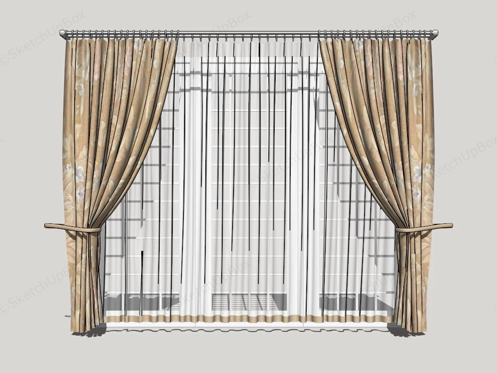 Elegant Living Room Sheer Curtains sketchup model preview - SketchupBox