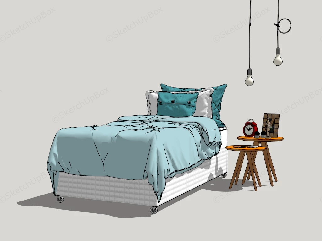 White Single Bed sketchup model preview - SketchupBox