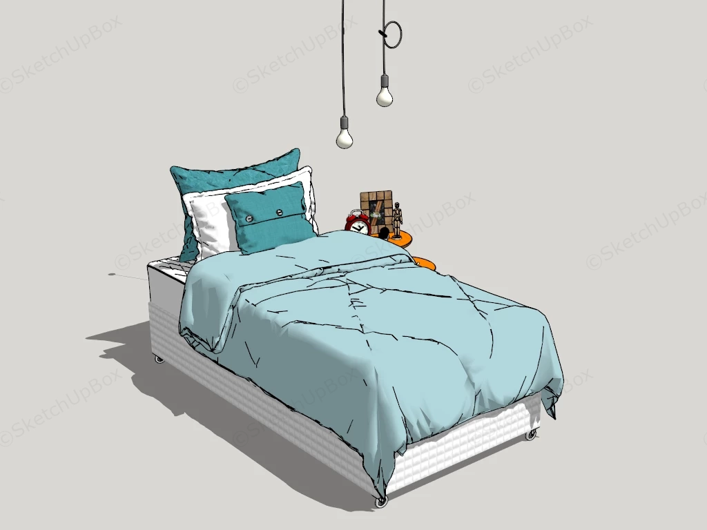 White Single Bed sketchup model preview - SketchupBox