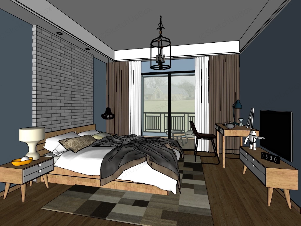 Modern Male Bedroom Design sketchup model preview - SketchupBox