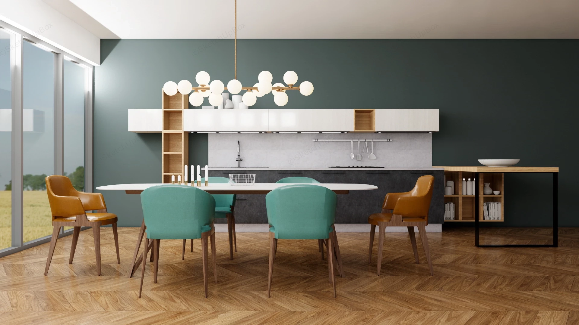 Kitchen With Dining Table Set sketchup model preview - SketchupBox