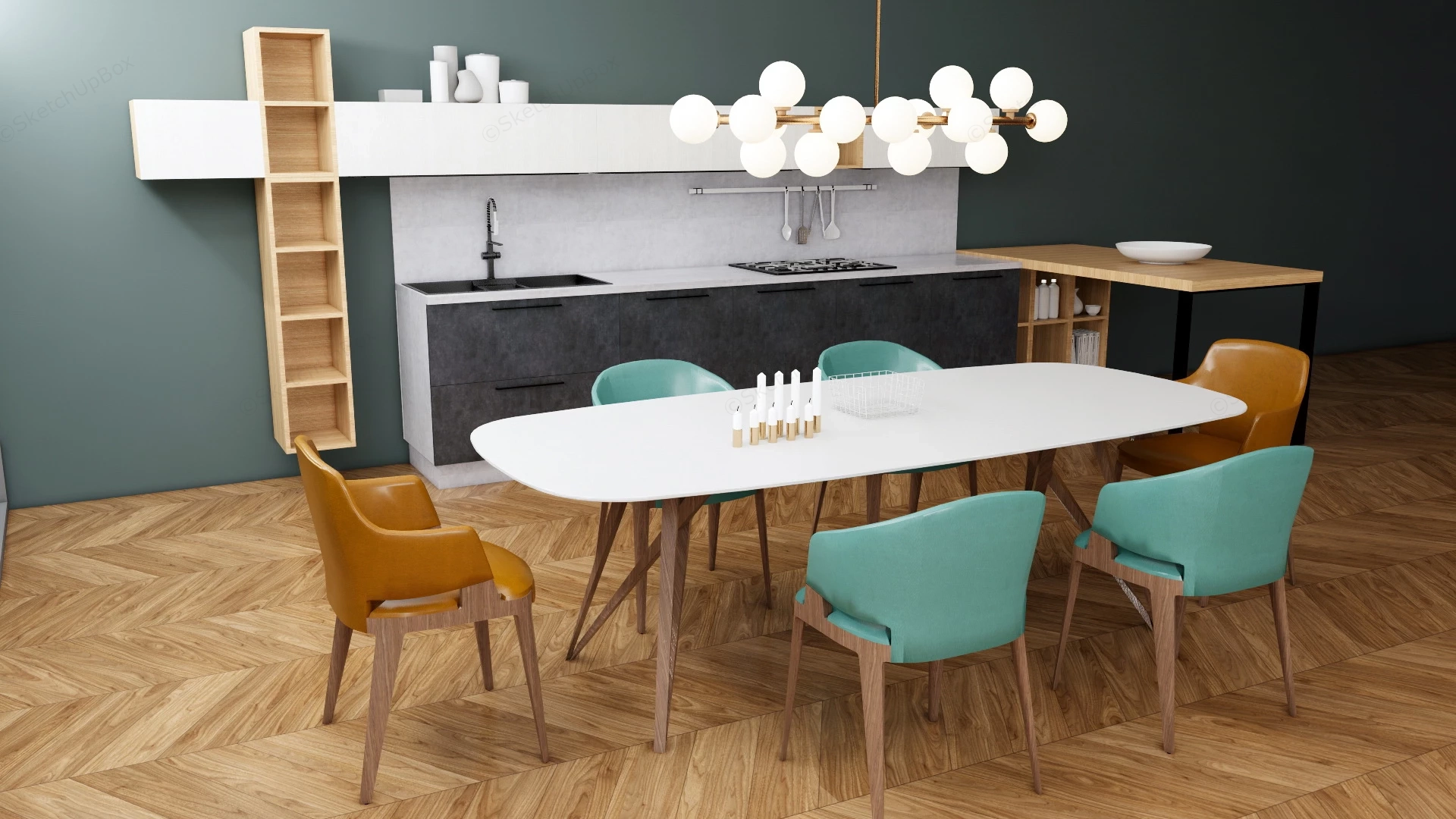 Kitchen With Dining Table Set sketchup model preview - SketchupBox