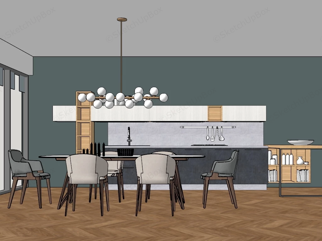 Kitchen With Dining Table Set sketchup model preview - SketchupBox