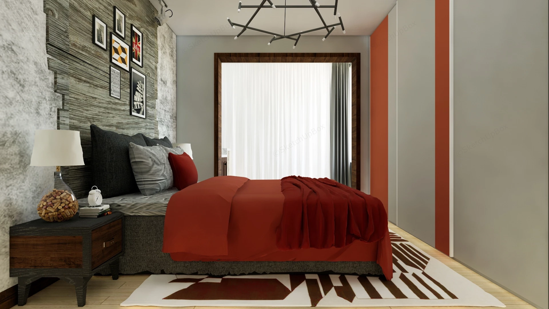 Modern Rustic Bedroom Idea sketchup model preview - SketchupBox