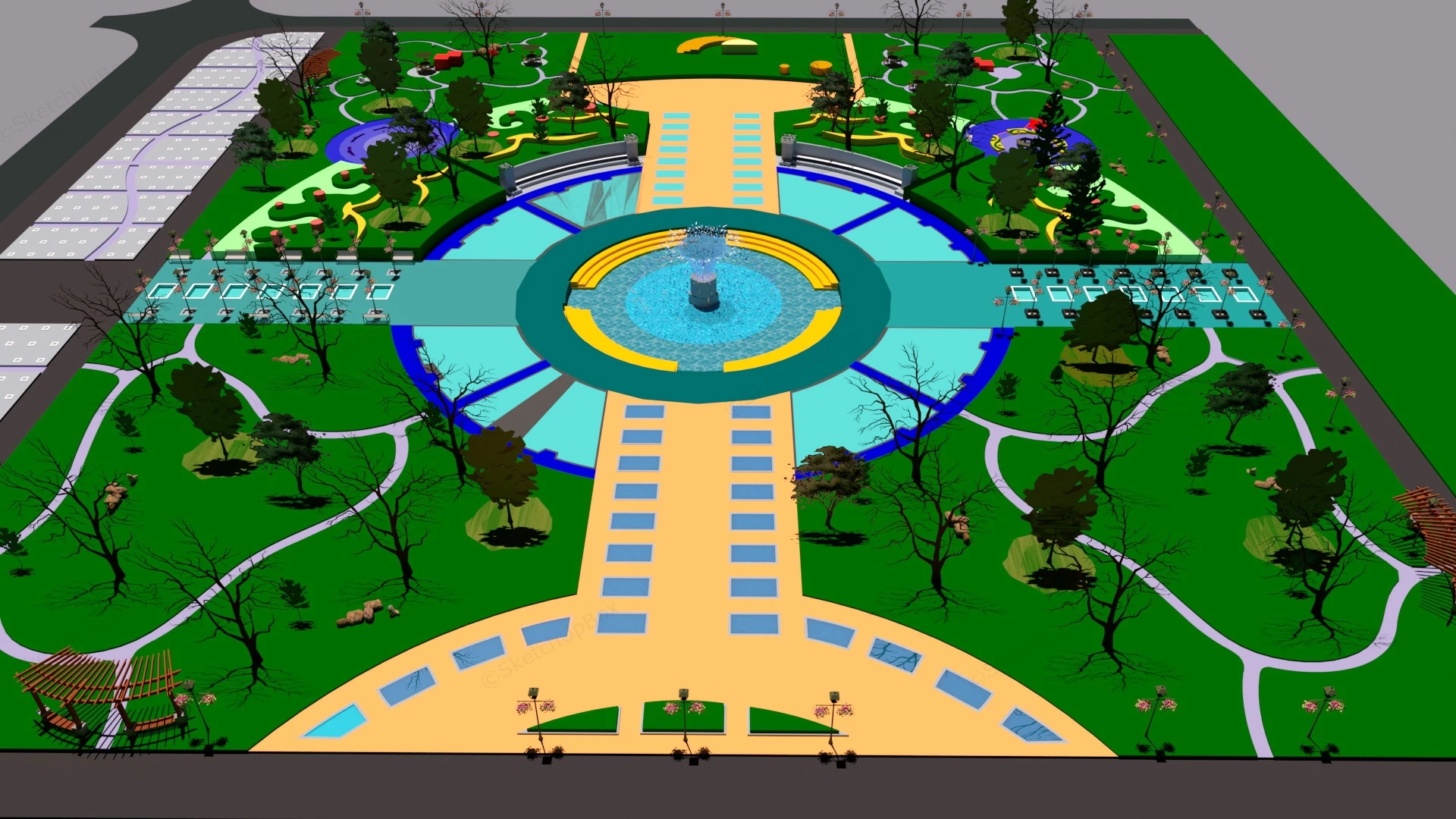 Plaza Landscape Plan sketchup model preview - SketchupBox