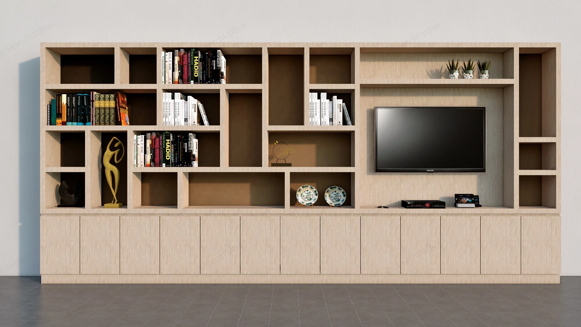 Tv And Bookcase Wall Unit sketchup model preview - SketchupBox