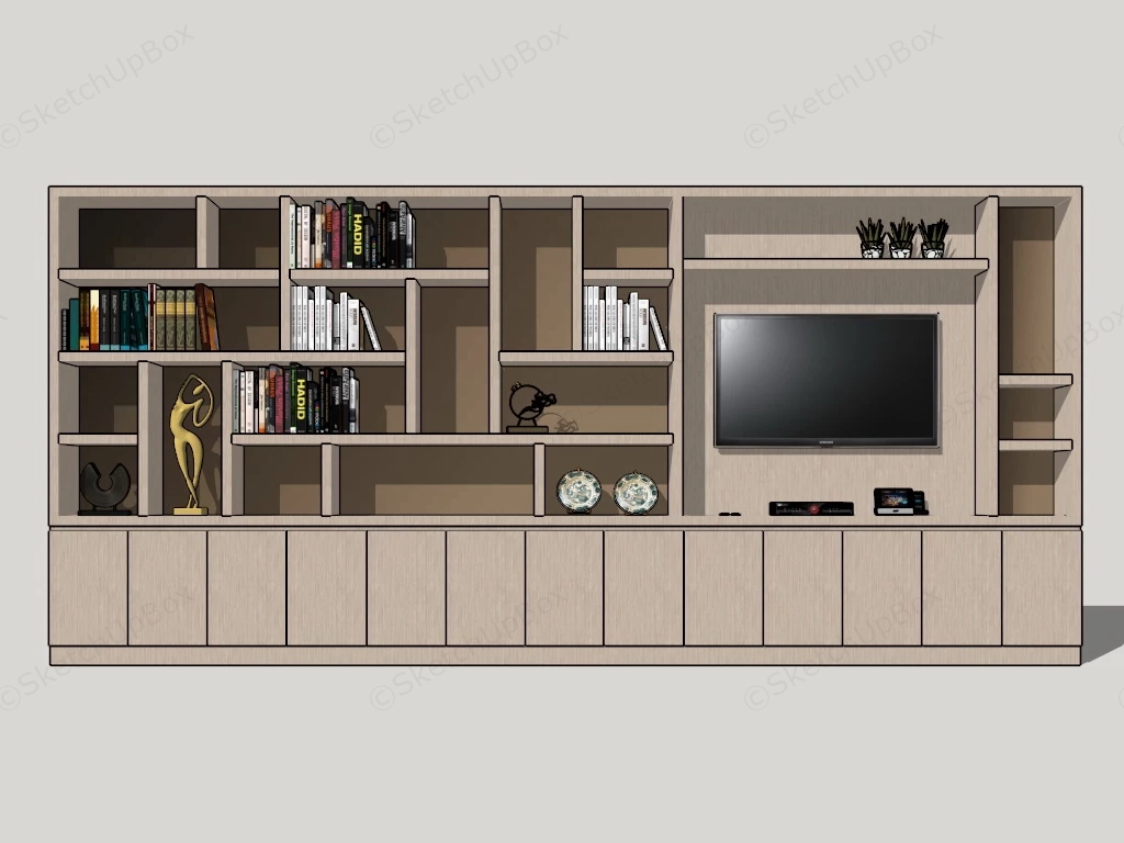 Tv And Bookcase Wall Unit sketchup model preview - SketchupBox