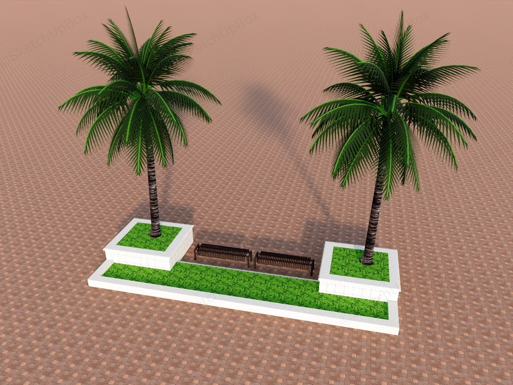 Palm Trees And Benches sketchup model preview - SketchupBox