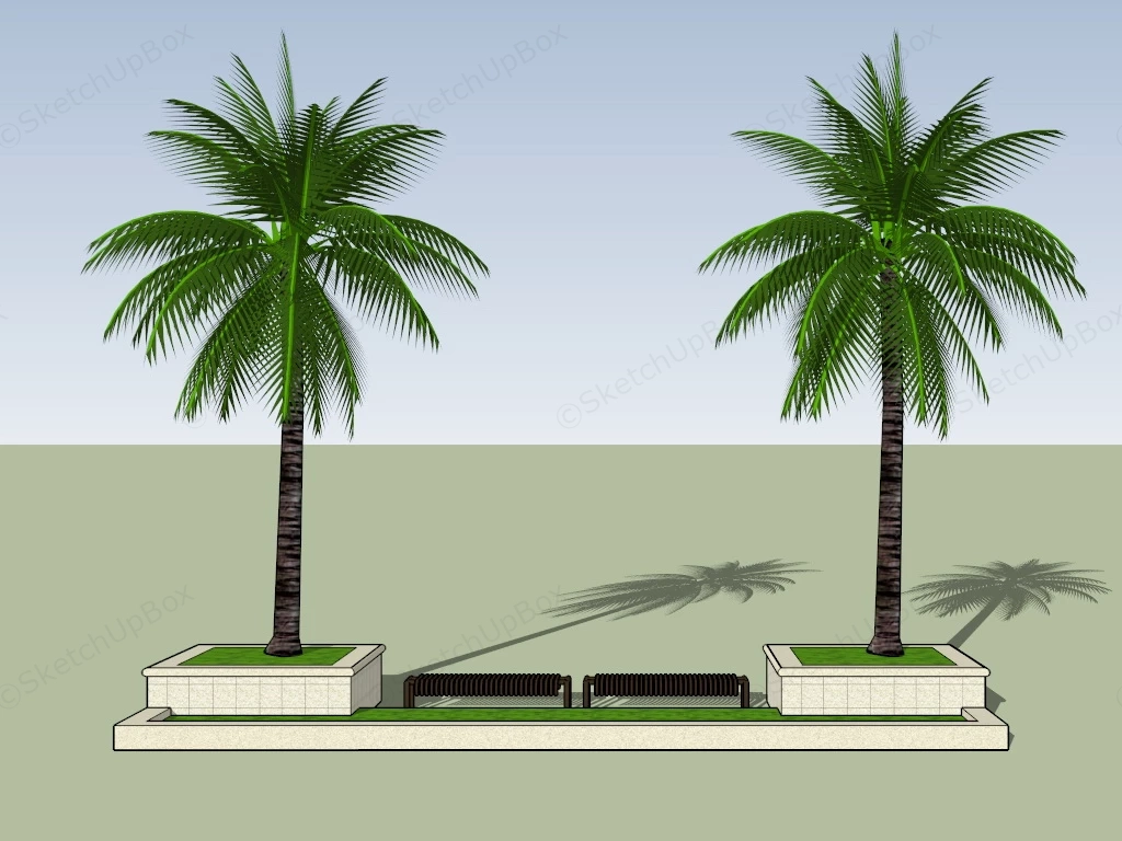 Palm Trees And Benches sketchup model preview - SketchupBox