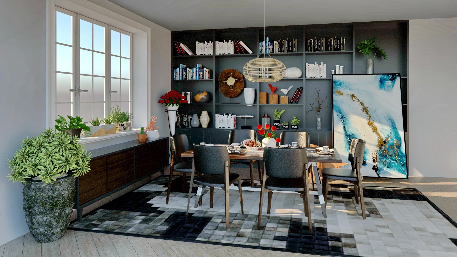Dining Room With Bookcase Idea sketchup model preview - SketchupBox