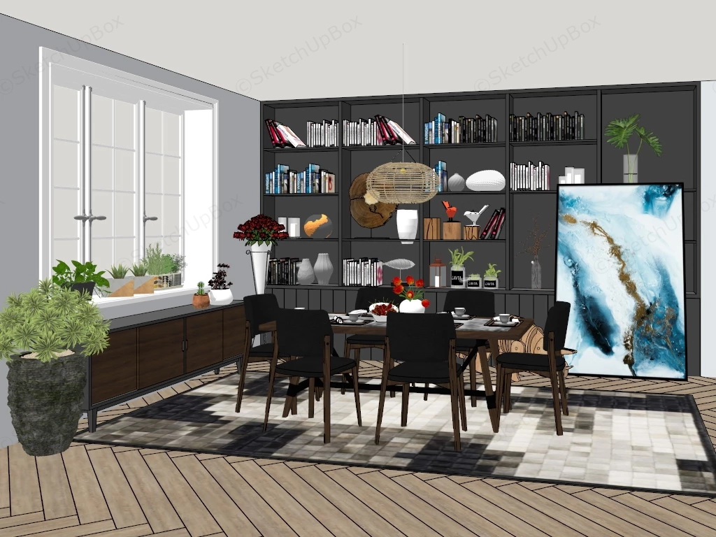 Dining Room With Bookcase Idea sketchup model preview - SketchupBox