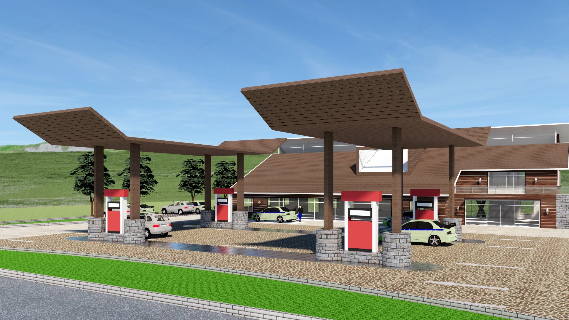 Gas Station Building Design sketchup model preview - SketchupBox