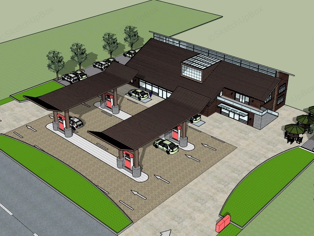 Gas Station Building Design sketchup model preview - SketchupBox