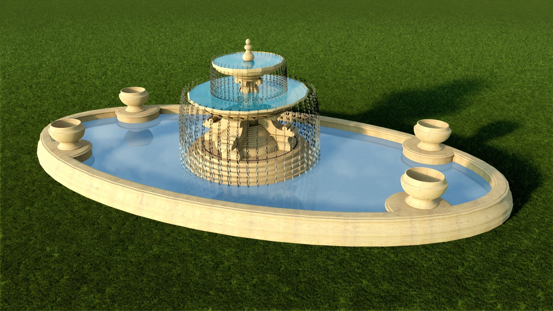 Oval Fountain sketchup model preview - SketchupBox