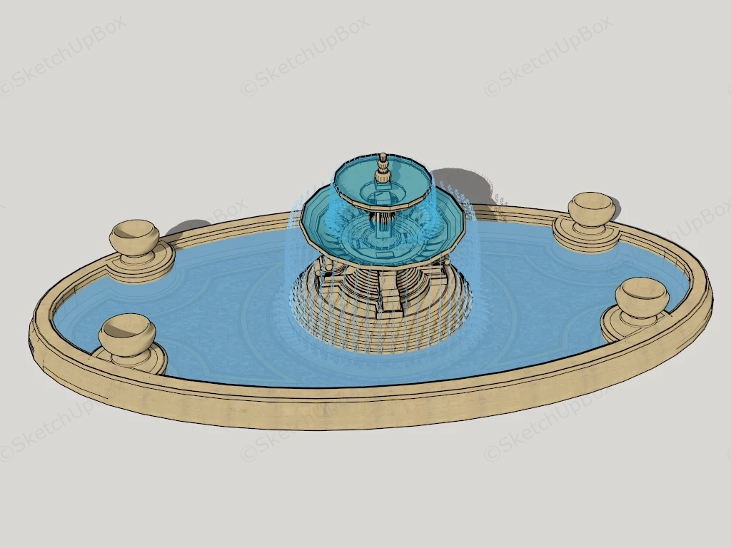 Oval Fountain sketchup model preview - SketchupBox