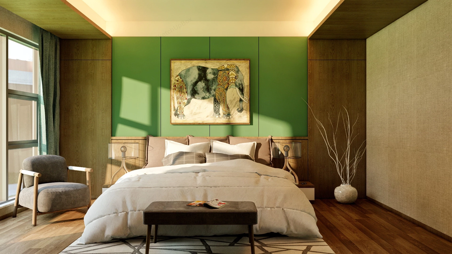 Modern Indian Bedroom Design sketchup model preview - SketchupBox