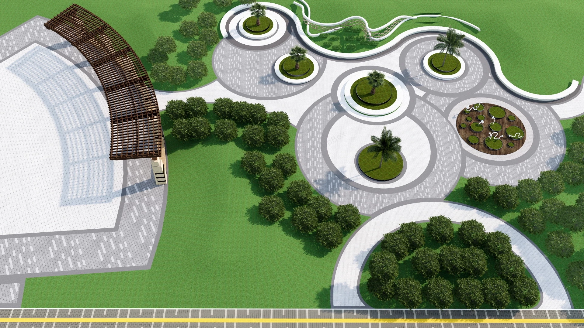 Landscape Circle Plaza sketchup model preview - SketchupBox