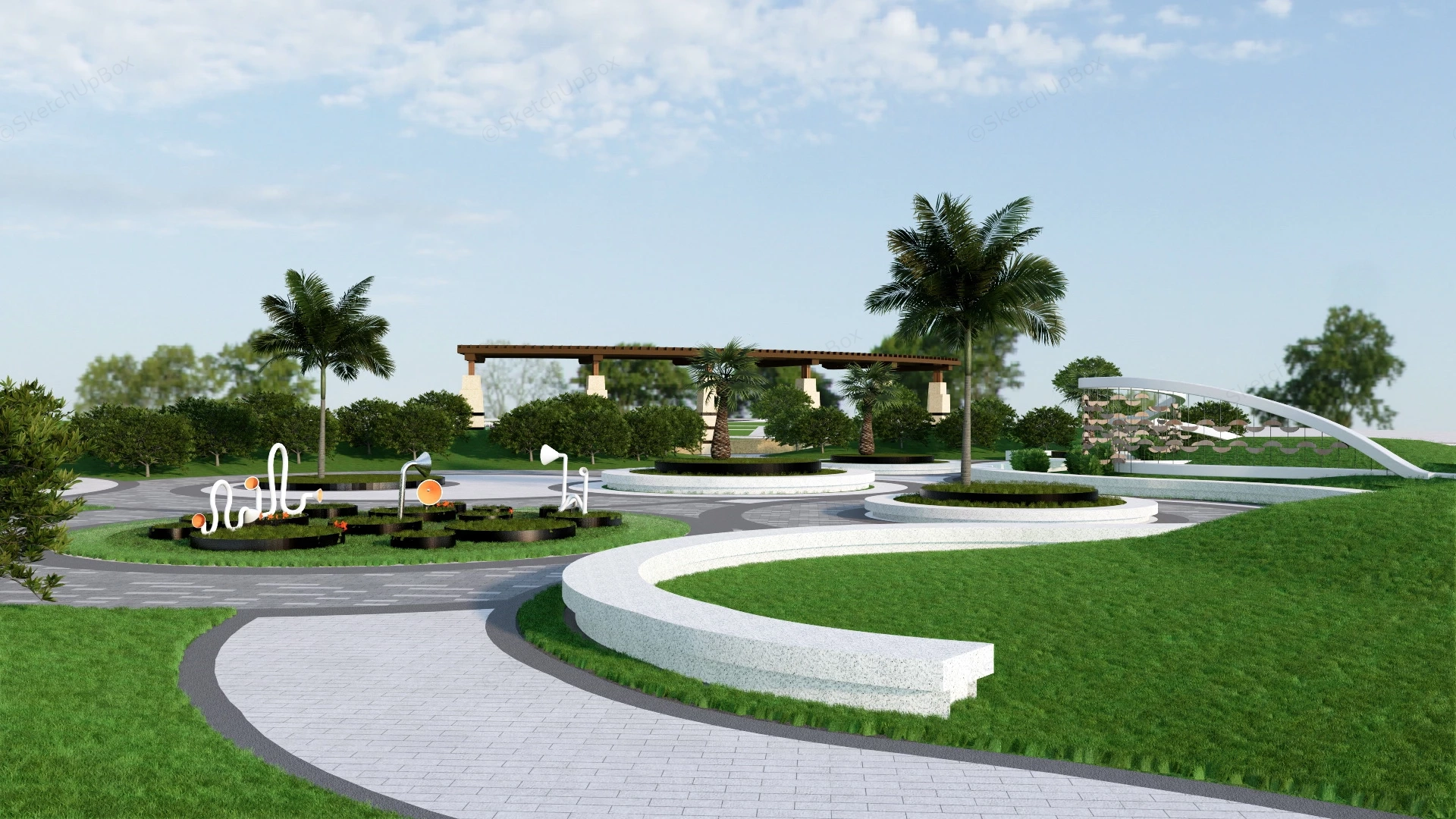 Landscape Circle Plaza sketchup model preview - SketchupBox