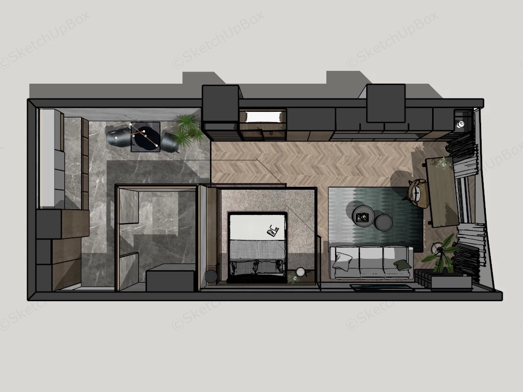 Modern Single Apartment Interior Design sketchup model preview - SketchupBox