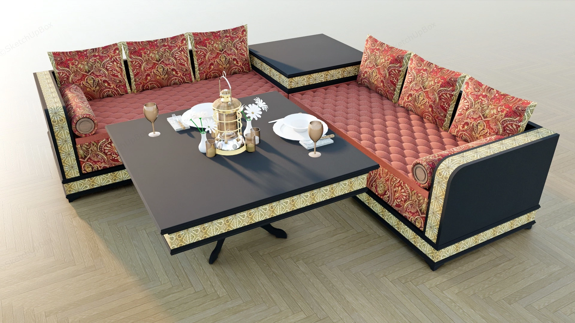 Vintage Corner Sofa And Table Set sketchup model preview - SketchupBox