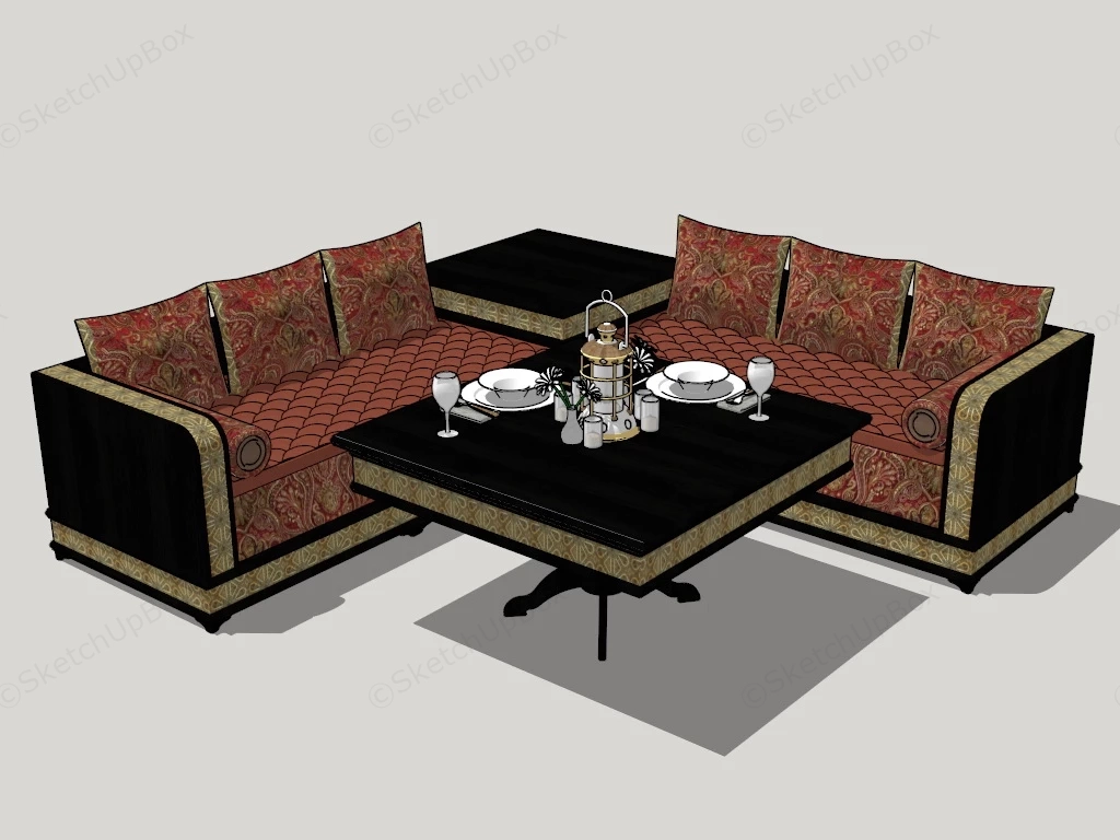 Vintage Corner Sofa And Table Set sketchup model preview - SketchupBox