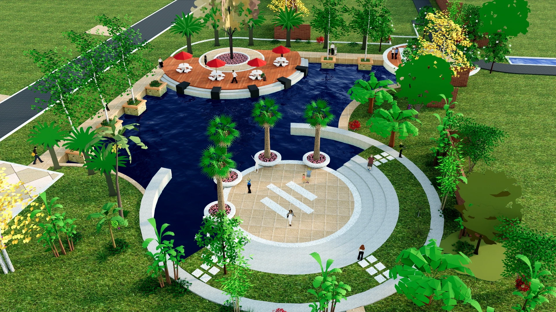 Pond Plaza Landscaping Design sketchup model preview - SketchupBox