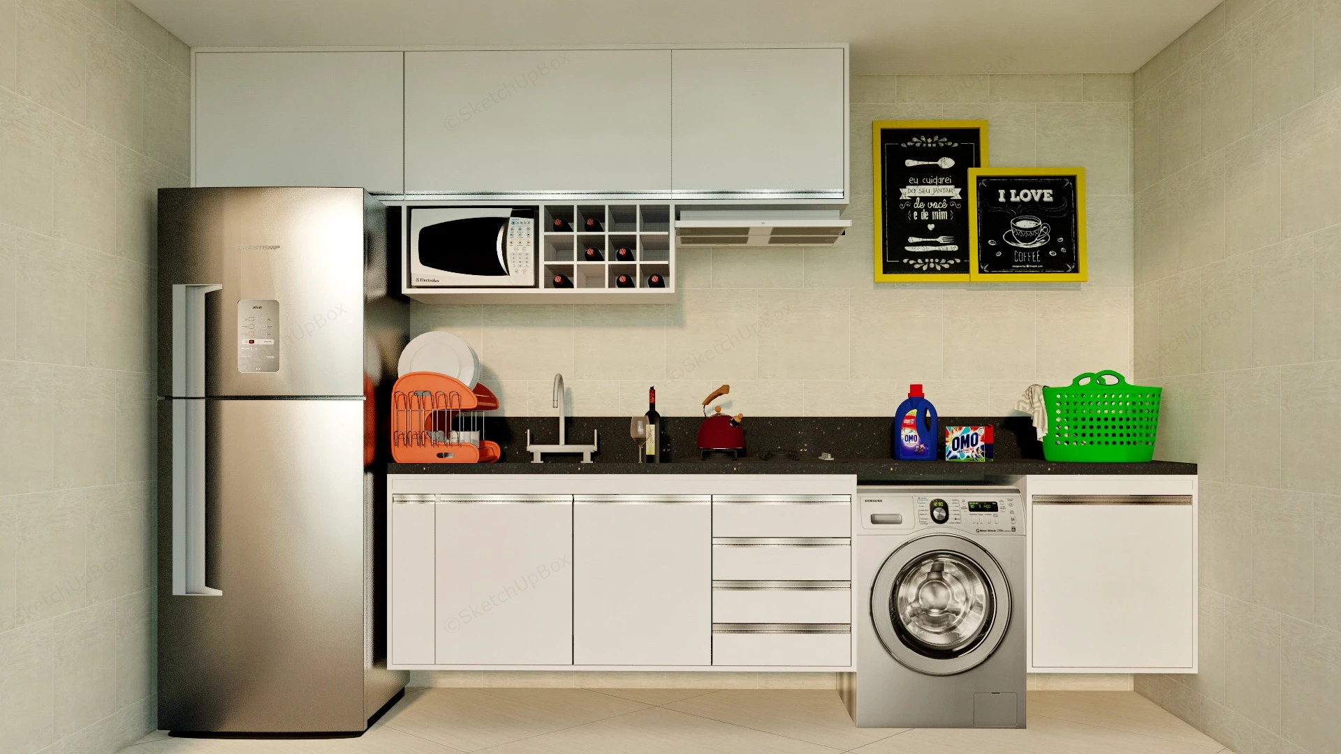 Small Kitchen With Washer Design sketchup model preview - SketchupBox