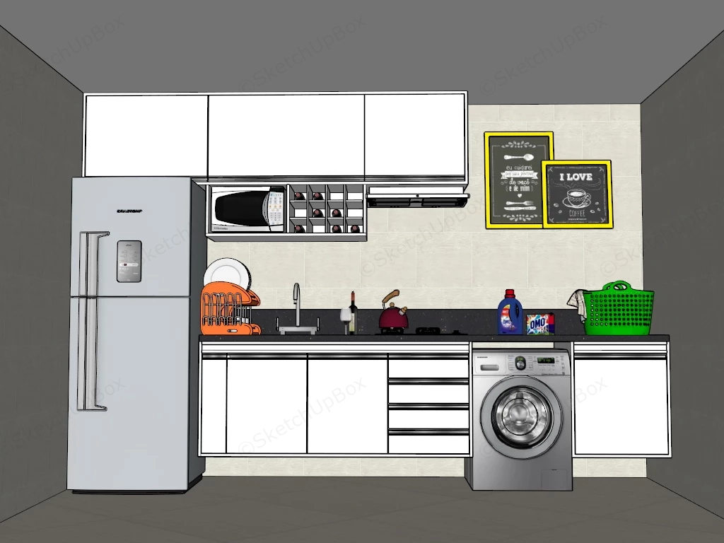 Small Kitchen With Washer Design sketchup model preview - SketchupBox