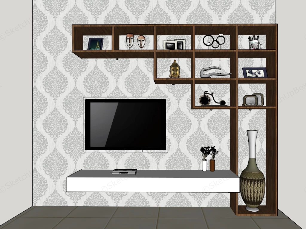 TV Unit Wall Shelf sketchup model preview - SketchupBox
