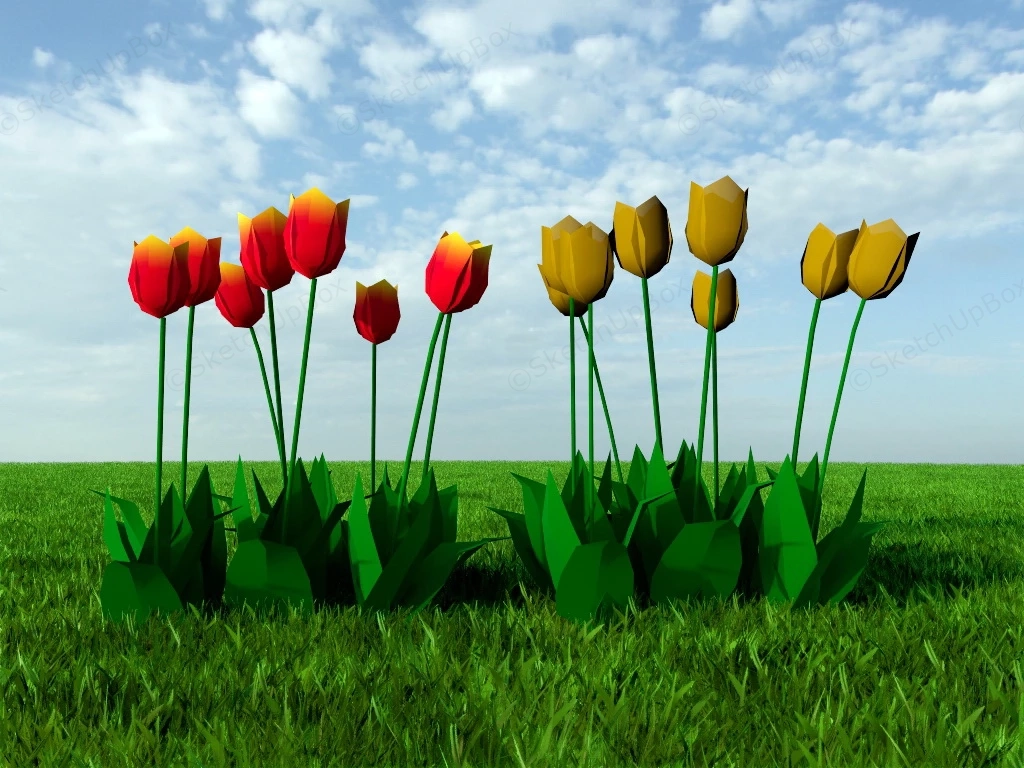 Red And Yellow Tulips sketchup model preview - SketchupBox