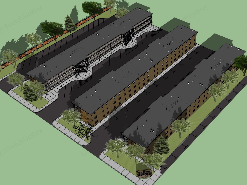 Old Brick Apartment Buildings sketchup model preview - SketchupBox