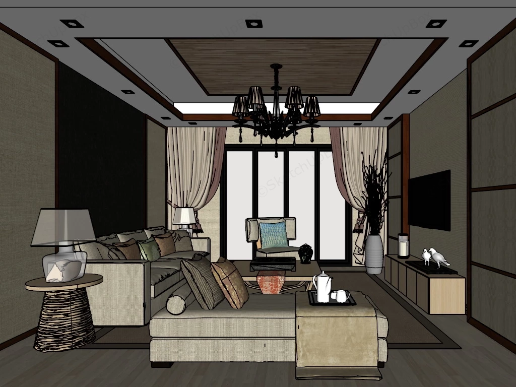 Elegant Traditional Living Room Idea sketchup model preview - SketchupBox