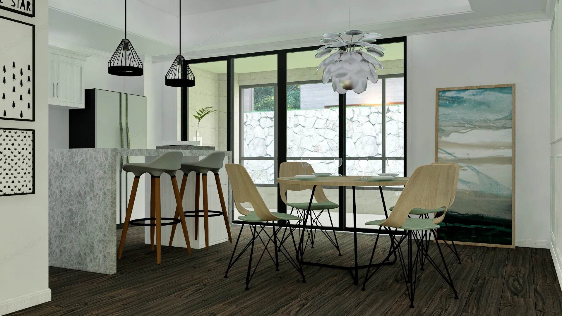 Living Room Dining Kitchen Combo Idea sketchup model preview - SketchupBox