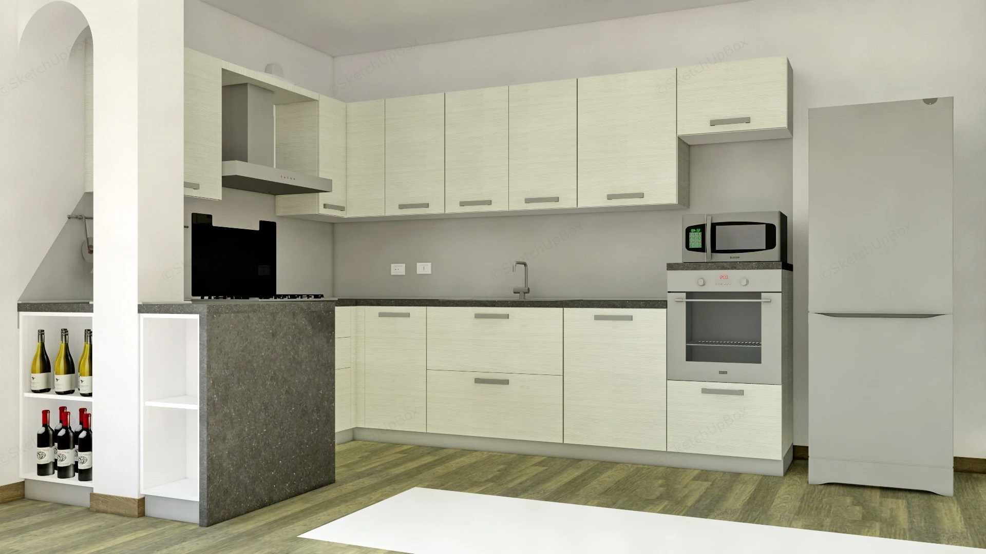 L Shaped Corner Kitchen sketchup model preview - SketchupBox