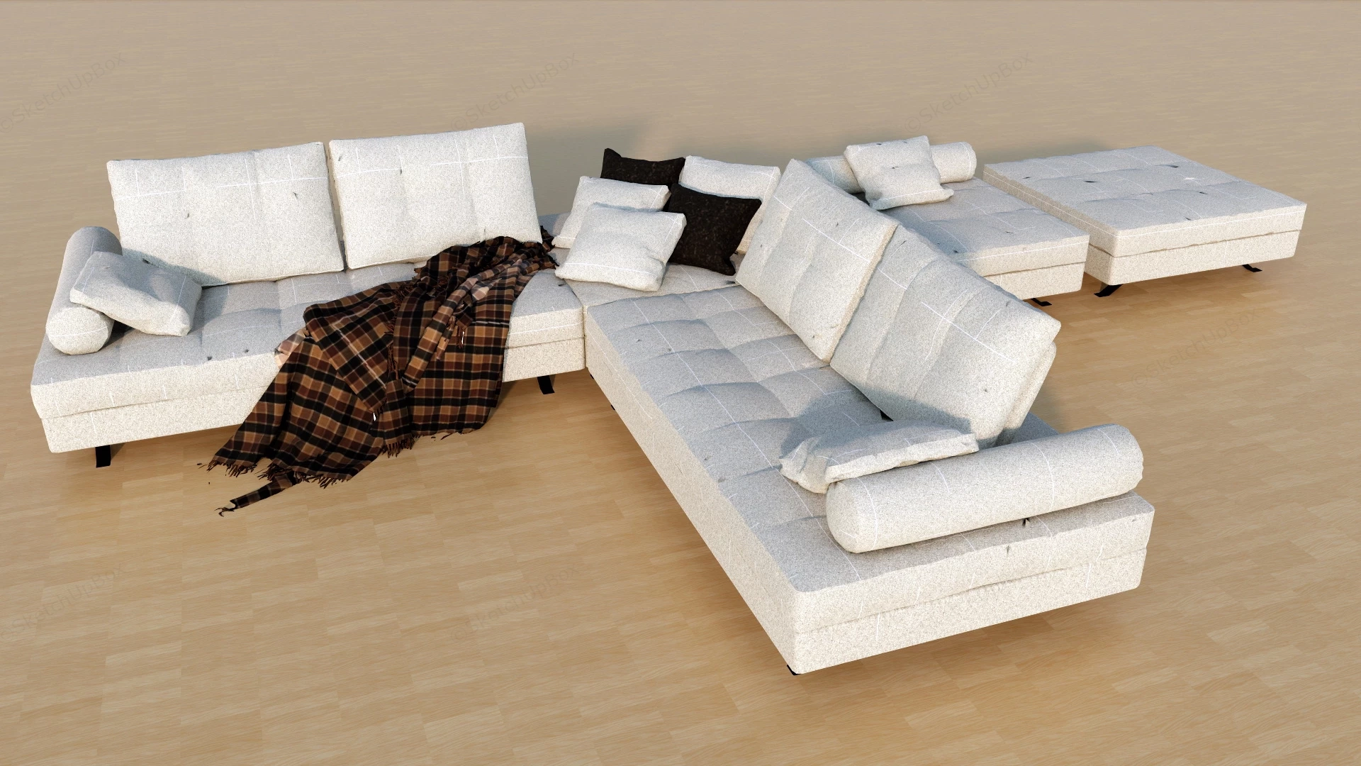 Beige Sectional Sofa With Chaise sketchup model preview - SketchupBox