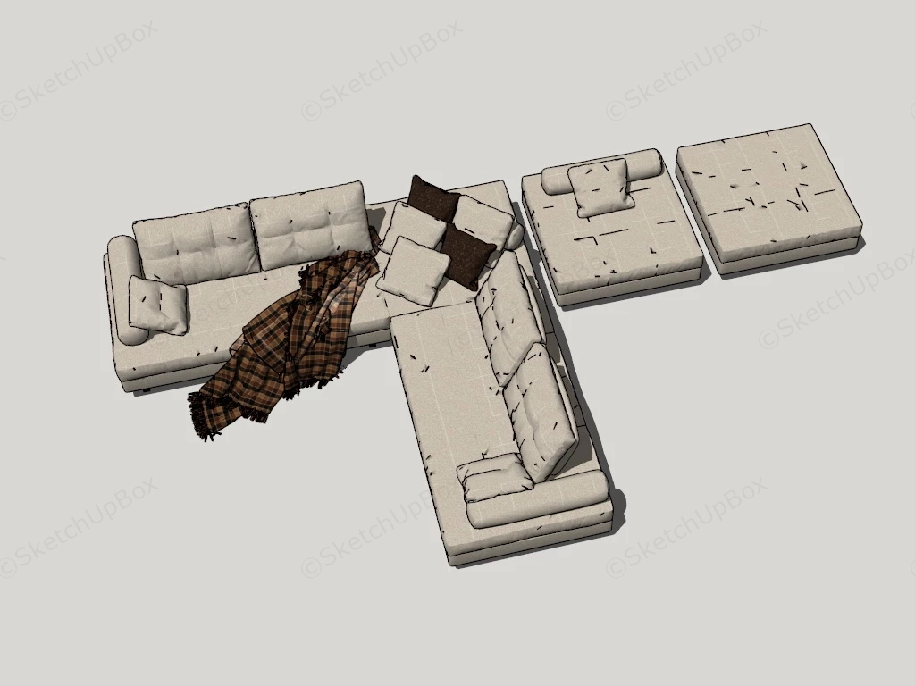 Beige Sectional Sofa With Chaise sketchup model preview - SketchupBox