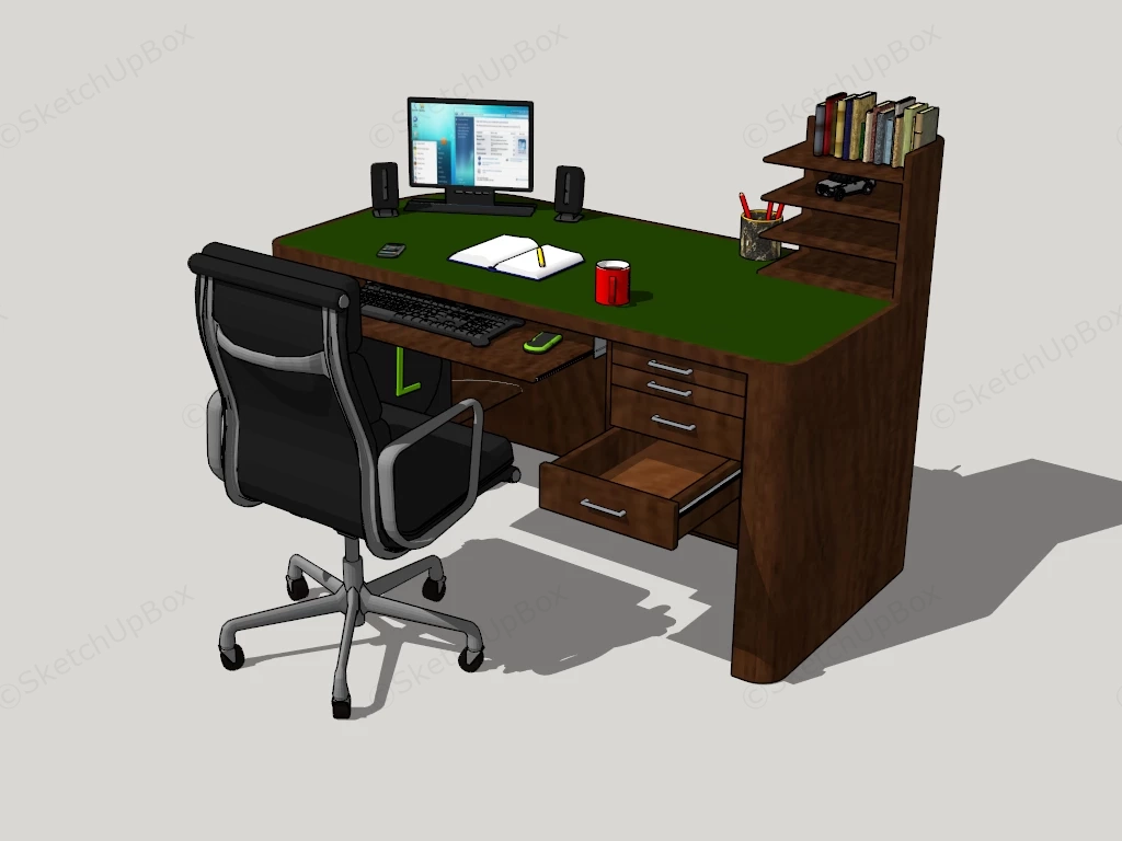 Vintage Computer Desk And Chair sketchup model preview - SketchupBox
